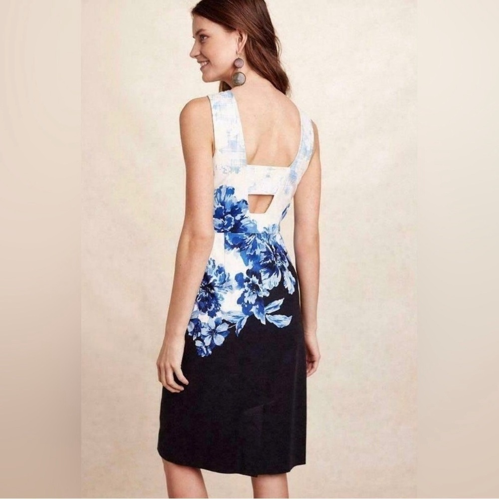 Maeve by Anthropologie Vanda Sheath dress blue floral midi style size: 2 - Picture 2 of 15